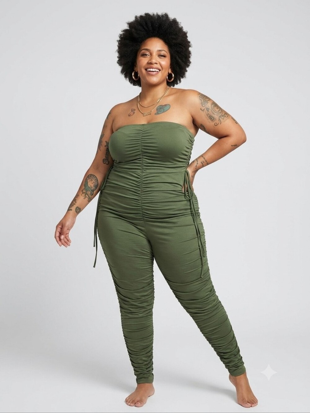 SHEIN CURVE Olive Ruched Jumpsuit